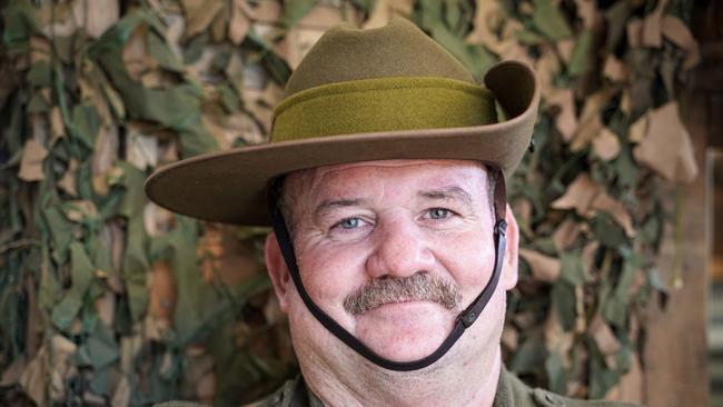 West Mackay resident Phil Rutherford has a son in the Australian Defence Force. He is pictured here in a World War I uniform at Mackay West State School after giving a presentation to students. Picture: Heidi Petith