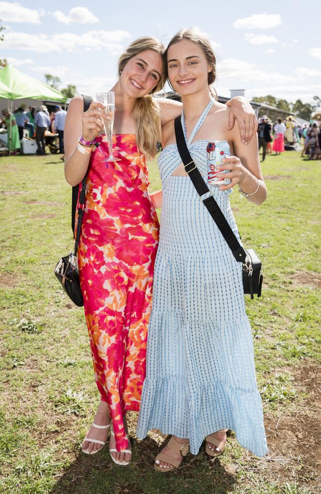 Lucy Roberts (left) and Frances Cattle at the Clifton Races hosted by Clifton Jockey Club, Saturday, October 28, 2023. Picture: Kevin Farmer