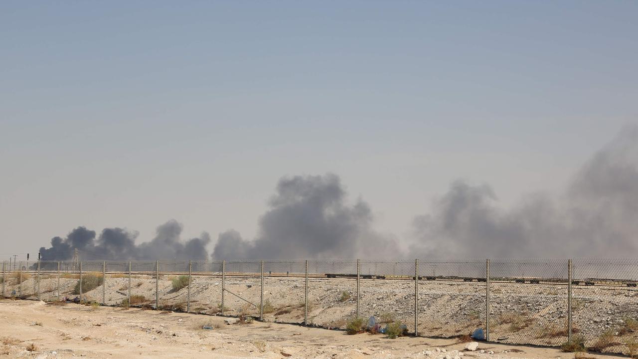 Smoke billows from an Aramco oil facility in Abqaiq. Picture: AFP