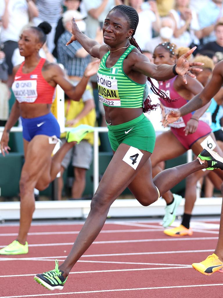 Tobi Amusan and her fancy feet. Photo by Patrick Smith/Getty Images.