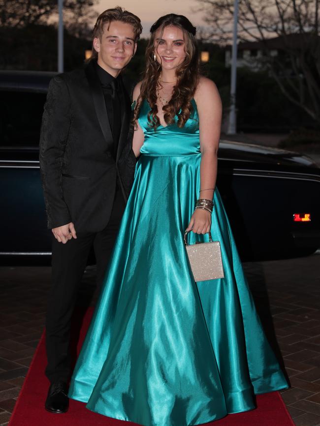 Faith Taylor, 17, and Jorden Thompson, 17, at the Ormeau Woods School formal at Links Resort, Hope Island. Picture: Glenn Hampson