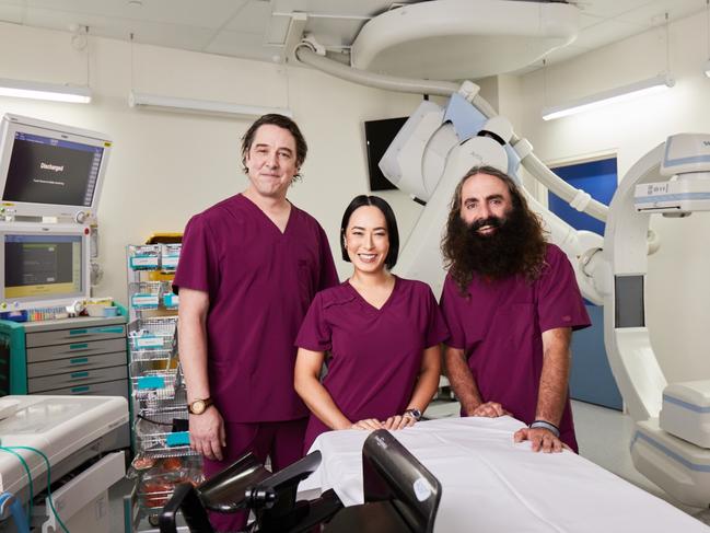 Samuel Johnson, Melissa Leong and Costa Georgiadis in a scene from the SBS documentary The Hospital: In the Deep End.