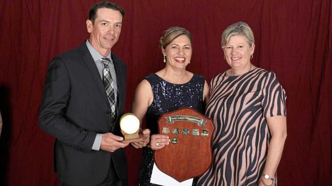 Cameron Geddes and Tracey Geddes from CT Farming, Emerald accepting the 1st place Cotton Quality Award from Joanne Morrison from Louis Dreyfus Company. Cameron and Tracey also took out 1st place for the Cotton Yield Award for a second year in a row. Picture: James Laws Photography