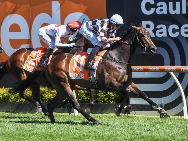 Magic Time ridden by Michael Dee wins the Neds Sir Rupert Clarke Stakes at Caulfield Racecourse on November 18, 2023 in Caulfield, Australia. (Photo by Pat Scala/Racing Photos via Getty Images)