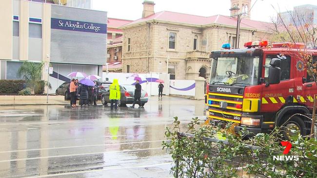 A young girl and woman were rushed to hospital after being hit by a car last year. Councillors have voted to support road safety improvements outside St Aloysius College. Picture: 7NEWS