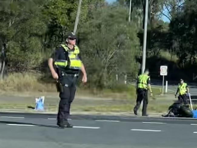 Police at the scene of the Walloon crash. Picture: Nicola McNamara