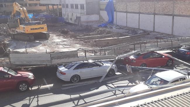 Scaffolding accident at a construction site in Mann St Gosford has seen one woman rushed to hospital with head injuries. Picture: supplied