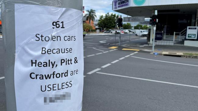 Messages calling out Far North MPs have appeared throughout the Cairns CBD in response to almost 1000 cars stolen since the start of the year. Picture: Peter Carruthers