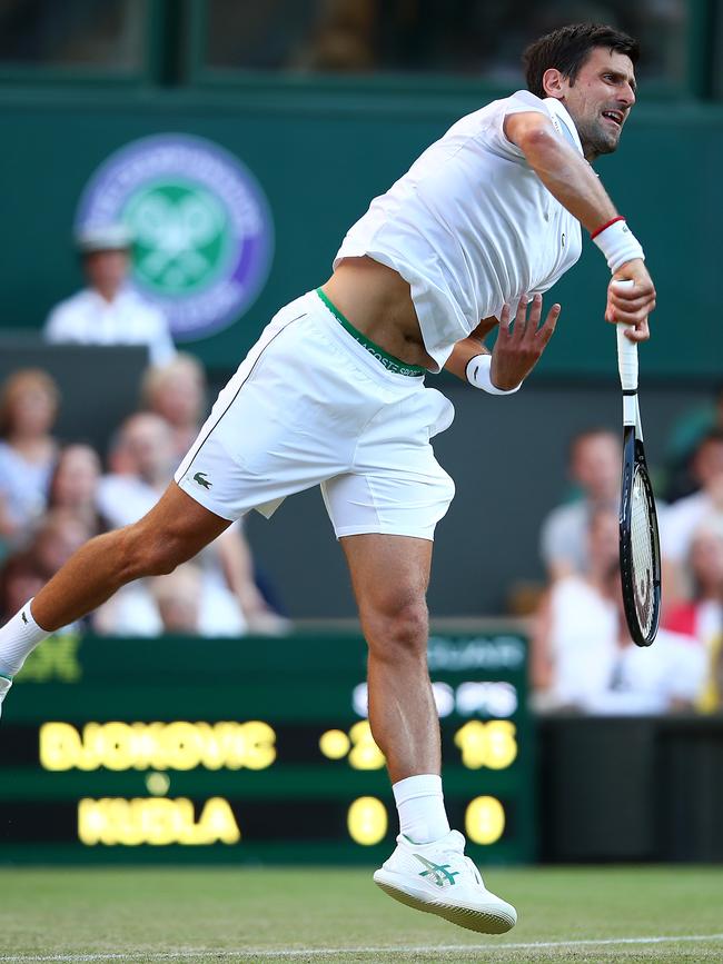 Novak Djokovic serves during his victory over Denis Kudla. Picture: Getty Images