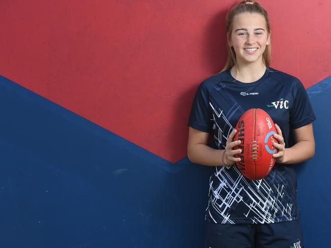 Footballer Saige Bayne, 15, has been selected for the Victorian Girls Football team.Picture: Jason SammonWednesday 28 June 2017