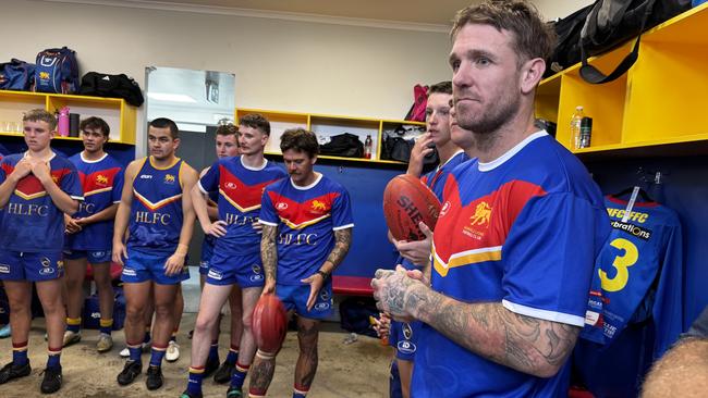 Former AFL star Dane Swan in the rooms ahead of his one-off game for Southern Football League (SFL) game for Huonville Lions v New Norfolk in Hobart, Tasmania on April 12, 2025. Picture: James Bresnehan.