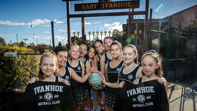 Ivanhoe Netball Club players outside the East Ivanhoe Bowling Club, which they hope to set up a home base. Picture: Mark Dadswell