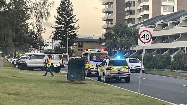 Ambulances at Miami Beach after a man goes missing in the surf. Picture: Kaitlyn Smith/Gold Coast Bulletin