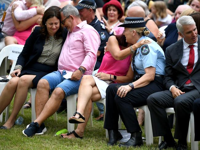 Lloyd and Suzanne Clarke at the vigil for Hannah Clarke and her three children, Laianah, Aaliyah and Trey at Camp Hill in 2020. Picture: AAP image, John Gass