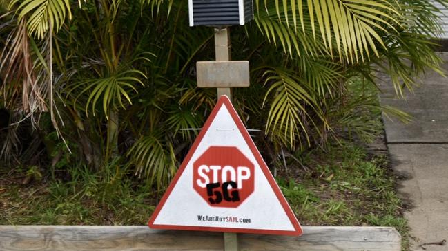 A sign outside a home at Bottlebrush Crescent in Suffolk Park, Byron Bay, protesting the upgrade of Telstra equipment to 5G technology.