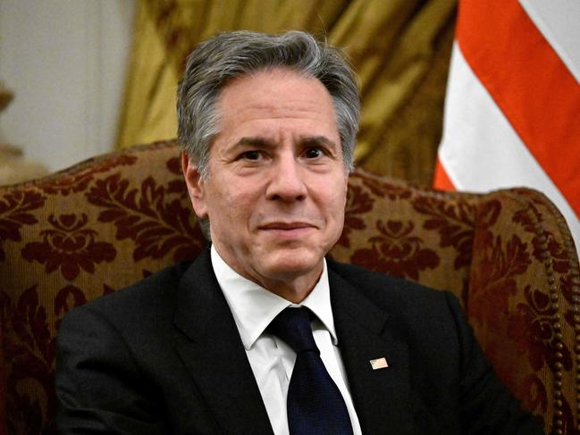 US Foreign Secretary Anthony Blinken sits during a meeting with Egypt's Foreign Minister Sameh Shoukry at the Tahrir Palace in Cairo, on March 21, 2024. (Photo by Khaled DESOUKI / AFP)