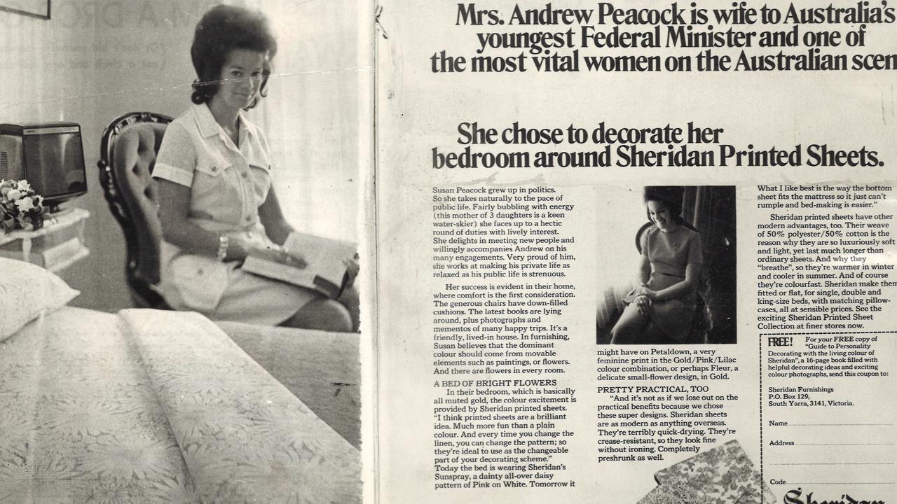 The glamorous Mrs Peacock caused a scandal in 1970 when she agreed to appear in a Sheridan advertisement for bed sheets.