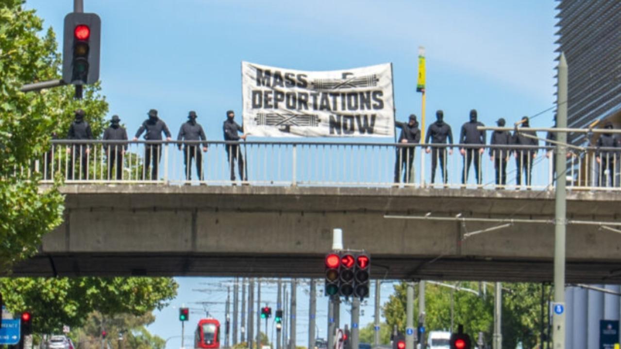 Protesters at the Morphett Street bridge in Adelaide on January 12. Picture: 7NEWS