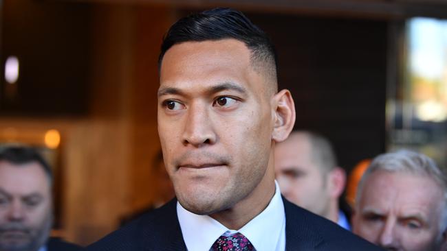 Israel Folau leaves the Fair Work Commission in Sydney on Friday. Picture: AAP