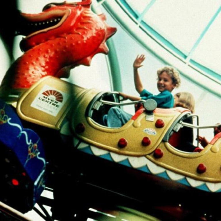 The dragon rollercoaster that once sat atop the Myer Centre in Queen Street Mall