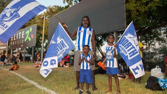 Francis, Lincoln and Tanya Dumoo at the 2024 AFL match between Gold Coast Suns and North Melbourne at TIO Stadium. Picture: Pema Tamang Pakhrin