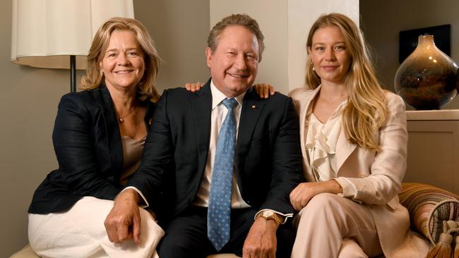 Andrew and Nicola Forrest with their daughter, Grace. Picture: Tricia Watkinson