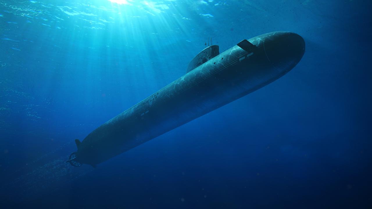 Artist’s impression of the future SSN-AUKUS nuclear-powered submarine to be built in Australia using a hybrid UK and US design. Picture: Defence/Supplied