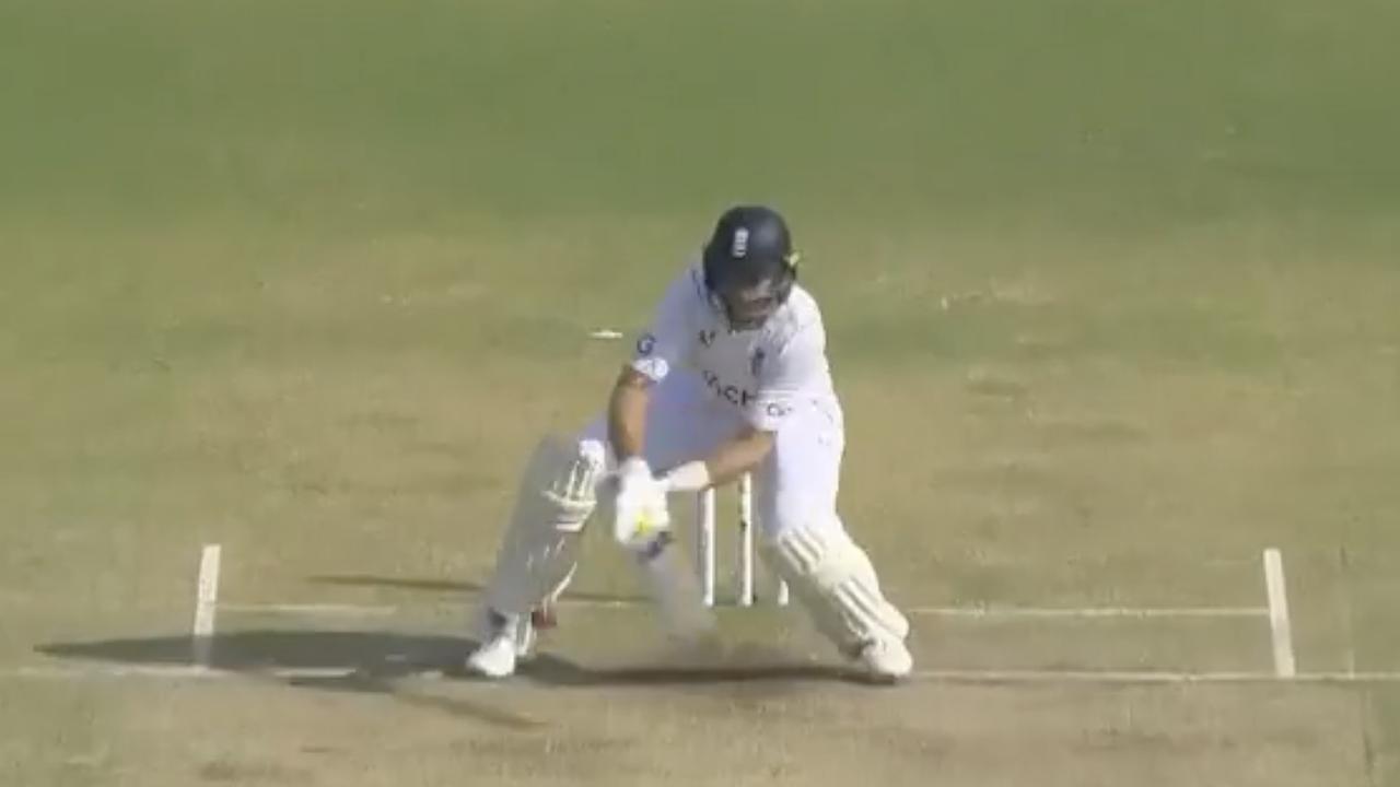 18/02/2024 Joe Root is caught out by Yashasvi Jaiswal after committing to a reverse lap shot again. Picture . Fox sports