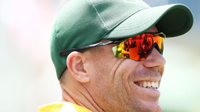 SYDNEY, AUSTRALIA - NOVEMBER 10: David Warner of Randwick-Petersham smiles during the Sydney Grade Cricket One Day match between Randwick-Petersham and Sutherland at Coogee Oval on November 10, 2018 in Sydney, Australia. (Photo by Mark Metcalfe/Getty Images)