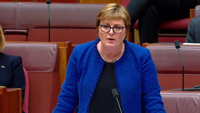 Liberal senator Linda Reynolds is questioned about Brittany Higgins during Senate Question Time on February 23. Picture: APH via NCA NewsWire