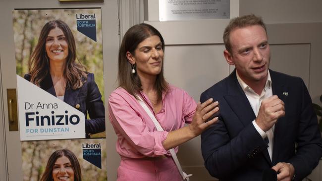 Anna Finizio comforts David Speirs on election night. Picture: Brett Hartwig