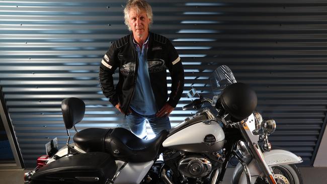 Adelaide United coach Gertjan Verbeek with his Harley in December. Picture: Tait Schmaal