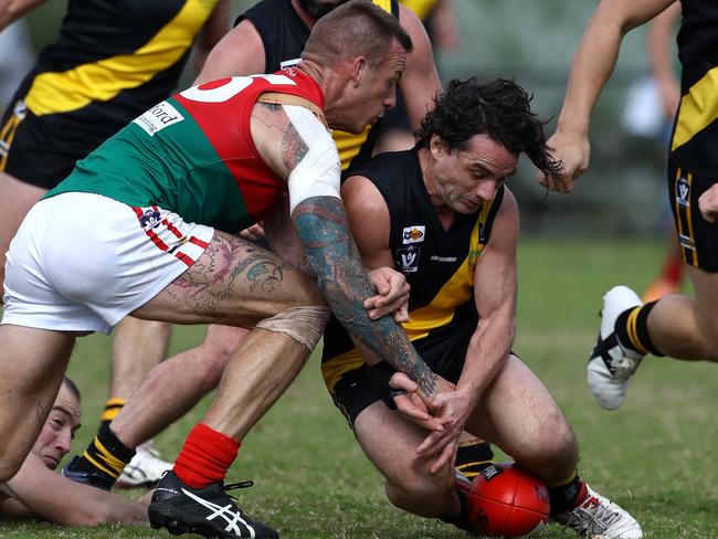 Seaford footballer Jeremy "Shorty'' Walker playing his 400th game for the club in action during the Seaford versus Pines Pythons match at Miles Reserve, Seaford on Saturday 3rd June, 2017. Picture: Mark Dadswell