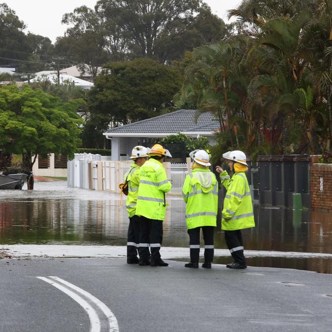Flash flooding has occurred in Mary Pleasant Street at Birkdale. Picture: David Clark