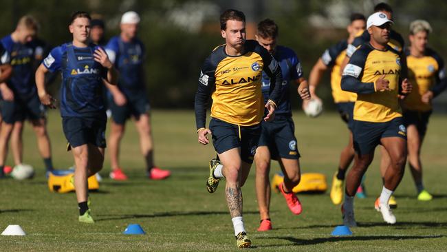 Parramatta fullback Clint Gutherson trains at Kellyville Park on Monday