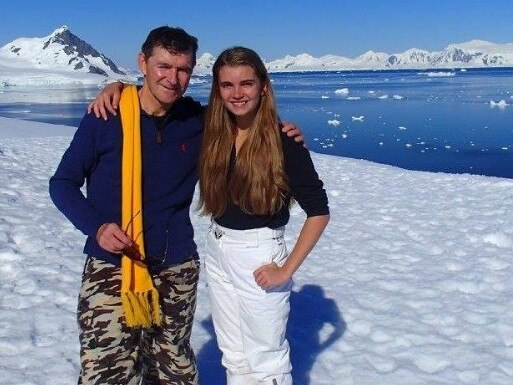 Jim and Annika Ferry during a trip to Antarctica. Annika fell to her death in what police believe was a tragic accident. Picture: Facebook