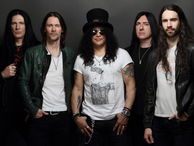 Slash with Myles Kennedy (second left) and The Conspirators tour Australia in January.  Picture: Supplied