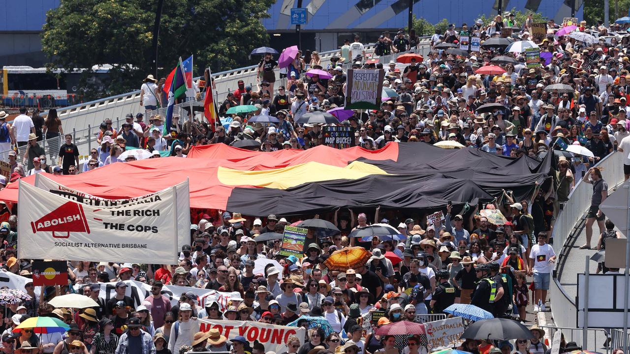 Australia Day protest march, Brisbane. Picture: Liam Kidston