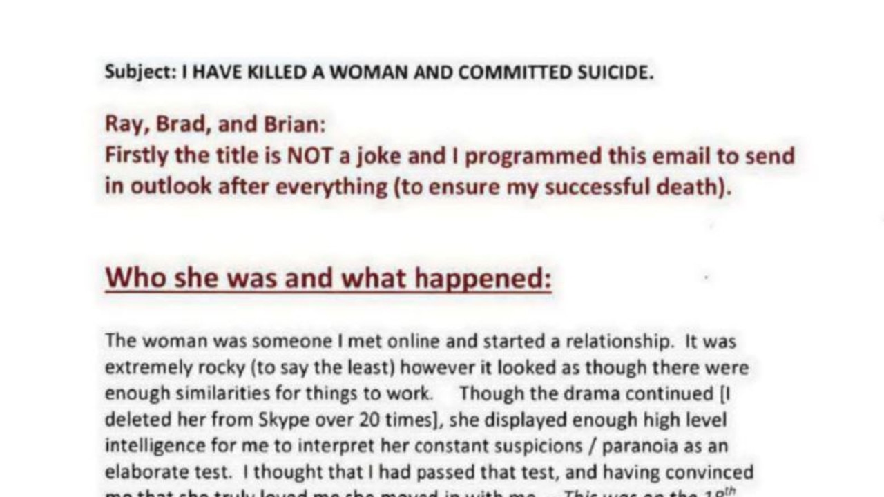 Adam Margolis sent an email to three acquaintances confessing that he had killed a woman and attempted suicide, scheduled to send after he intended to be dead.