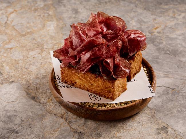 French Toast, caramelised onion and wagyu bresaola. Picture: Duy Dash