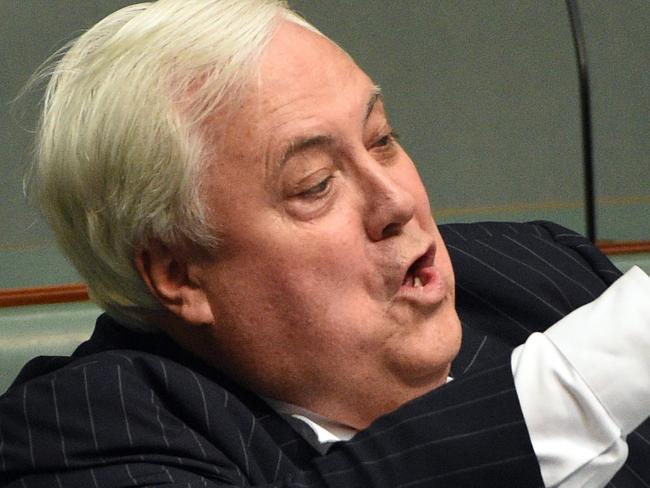 Palmer United Party leader Clive Palmer during Question Time at Parliament House in Canberra on Wednesday, Feb. 10, 2016. (AAP Image/Mick Tsikas) NO ARCHIVING