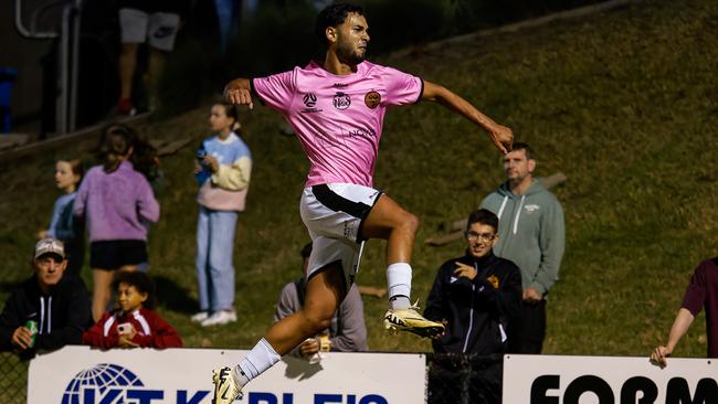 Birkan Kirdar celebrates his goal for Dandenong Thunder. Picture: Man in the Stands Photography