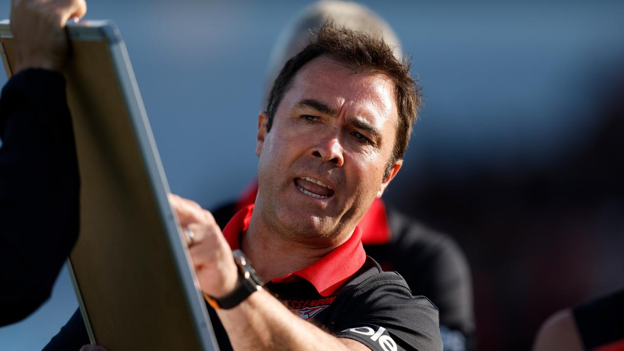 :Brad Scott addresses his players during the practice match. Picture: Michael Willson/AFL Photos