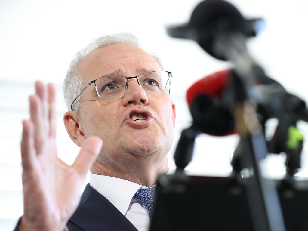 Prime Minister Scott Morrison has accused Anthony Albanese of being a pushover. Picture: Jason Edwards