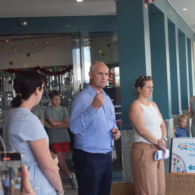 Gladstone MP Glenn Butcher outside his Electoral Office where a maternity rally was held in December to protest the prolonged bypass. Picture: Nilsson Jones