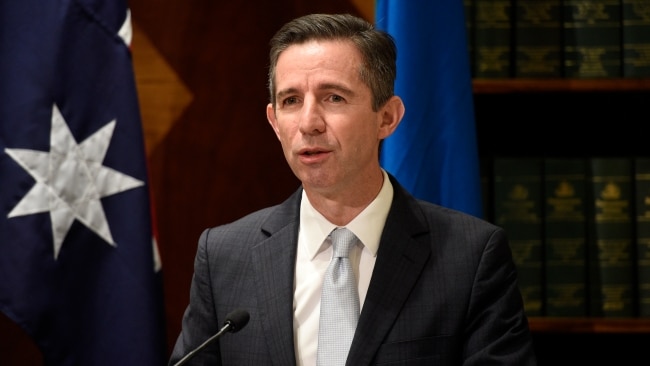 Finance Minister Simon Birmingham says Climate 200 founder Simon Holmes a Court owes Jane Hume an apology. Picture: NCA NewsWire / Andrew Henshaw