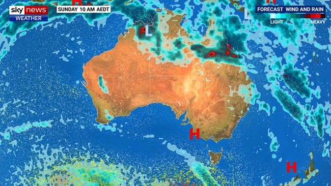 On Christmas Day the wet conditions will continue. Picture: Sky News Weather.