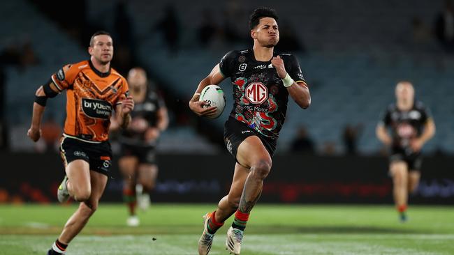 Jaxson Paulo scored the Rabbitohs final try. Picture: Cameron Spencer/Getty Images