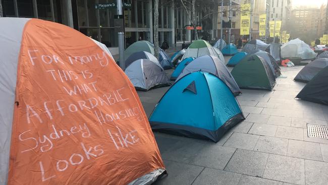 The Martin Place homeless camp has sparked a bitter war of words between the NSW Government and City of Sydney council. Picture: Benedict Brook.