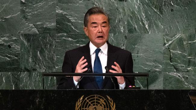 Wang Yi addresses the UN General Assembly on Saturday. Picture: AFP